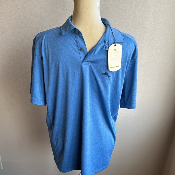 NWT Tommy Bahama Blue Short Sleeve Polo Shirt Marlin S Moisture